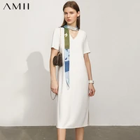 amii minimalism summer new temperament dress streetwear 2pcsset scarf oneck printed aline womens summer dress 12140458