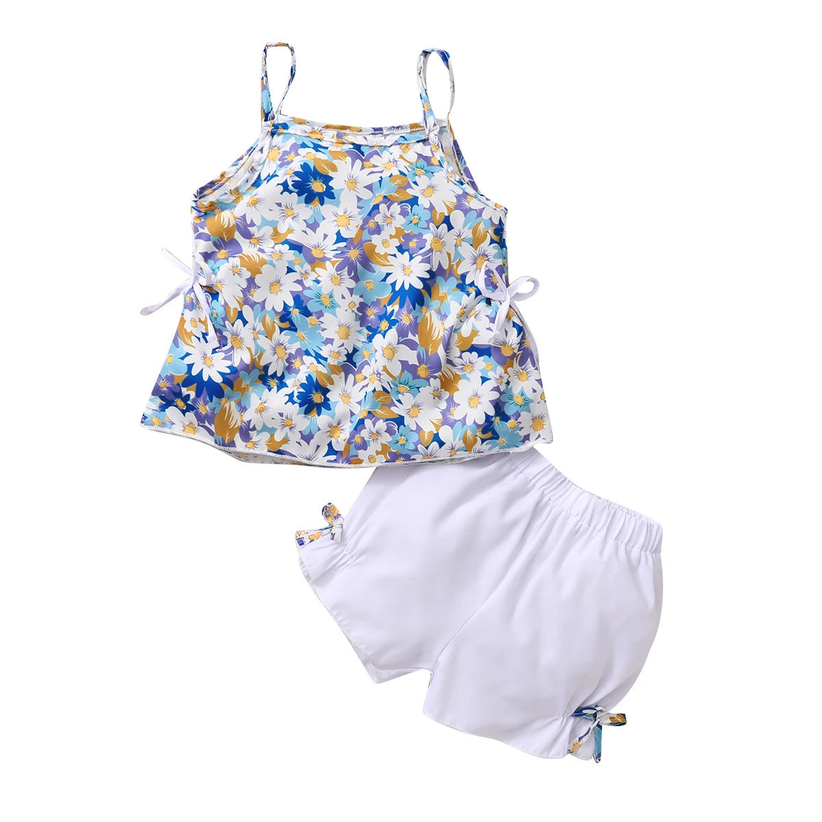 

Girl's Clothing Set, Flower Print Sleeveless Sling Tops and Shorts Two-piece Suit for Vacation Birthday Party Floral Outfits