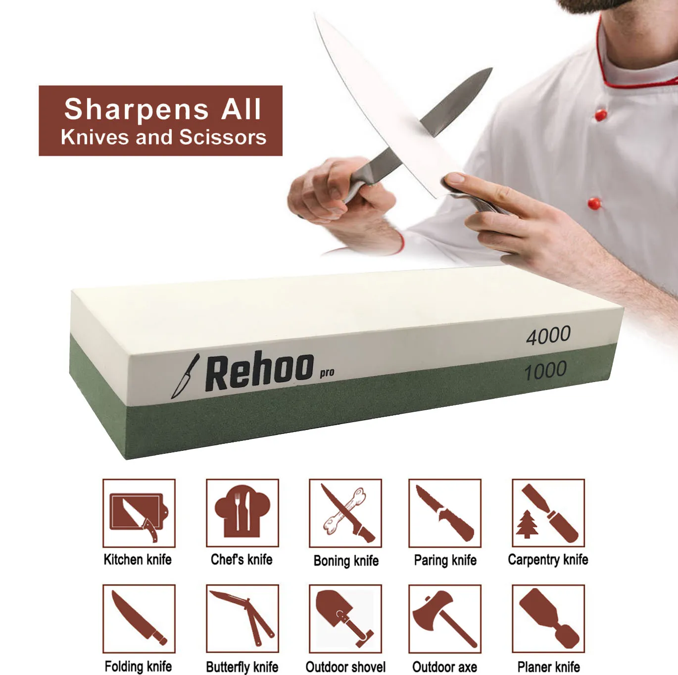 rehoo double sided whetstone 10004000 mesh non slip rubber pad chef wet stone for knives blades waterstone kitchen gadget free global shipping