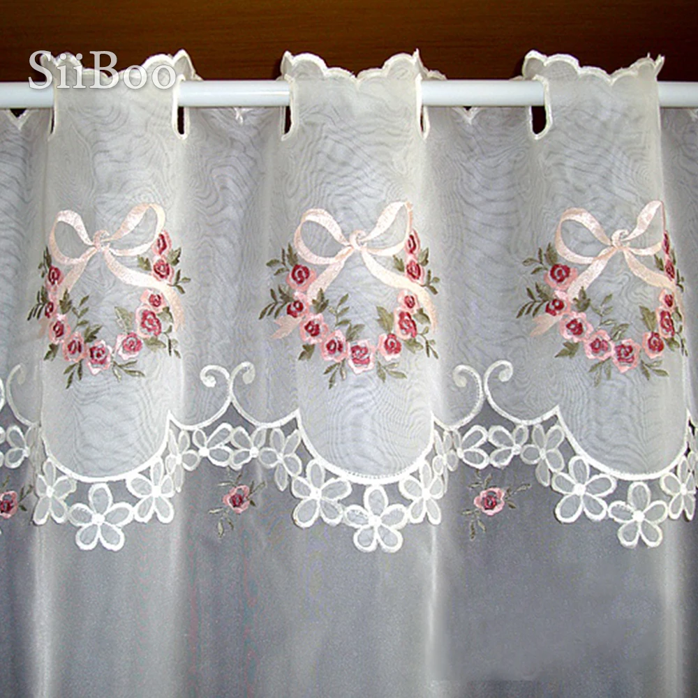 Корейские кружевные полузанавески с цветочной вышивкой прозрачные Занавески