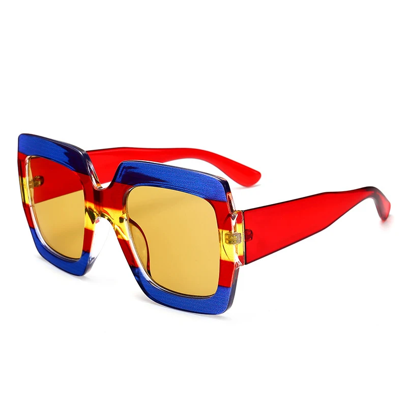 2-BlueRed.Yellow Модные женские солнцезащитные очки, бренд, дизайнерские, 7 цветов, оправа, квадратные солнцезащитные очки, мужские, для путешествий, УФ, большие солнцезащитные очки, оттенки - Цвет линз: 2-BlueRed.Yellow