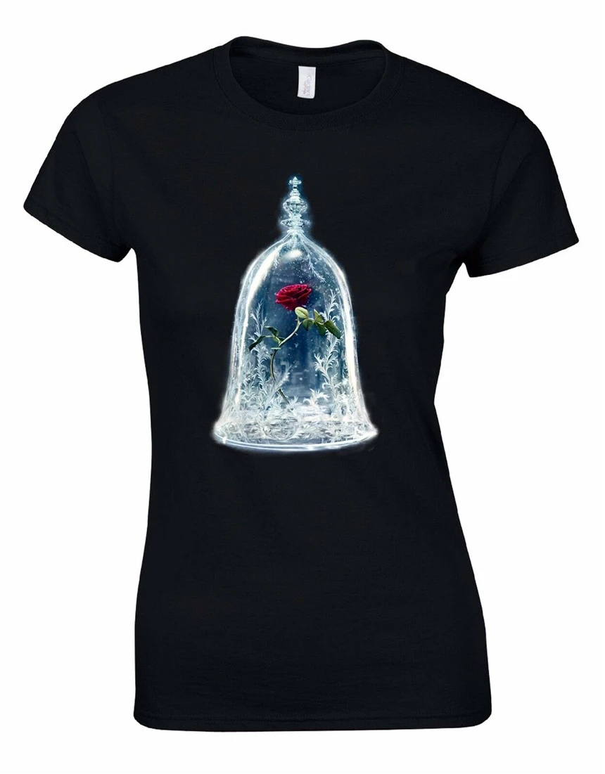 Розовое стекло Красавица и Чудовище фильм женщина вырезанная рубашка Футболка