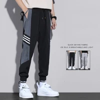 mens fashion stitching loose ice silk thin sports pants overalls spring and summer casual baggy pants sweatpants men