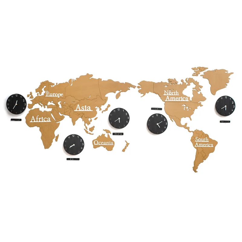 

World Map Creative Large Wall Clock Sticker Wood Living Room Nordic 3D Clocks Wall Home Decor Office Relogio De Parede Gift D016