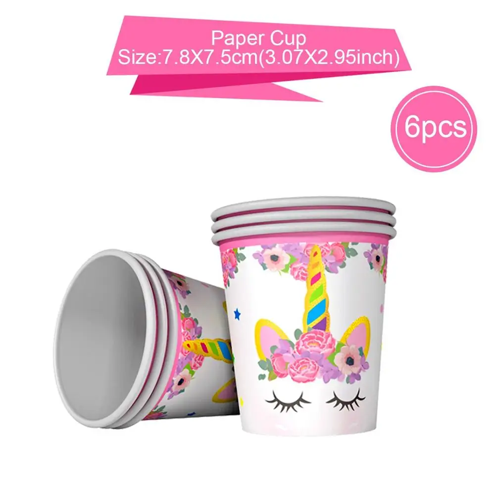Paper Cup 6pcs Huiran Единорог одноразовая посуда баннер скатерть Единорог День Рождения украшения детские одноразовые тарелки чашки для вечерние - Цвет: Paper Cup 6pcs