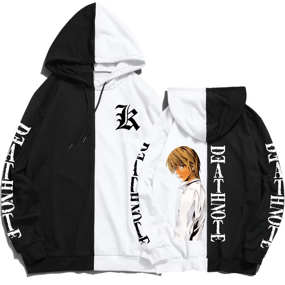 

Толстовка с капюшоном в стиле аниме Death Note, черные и белые пуловеры, толстовка унисекс с длинными рукавами