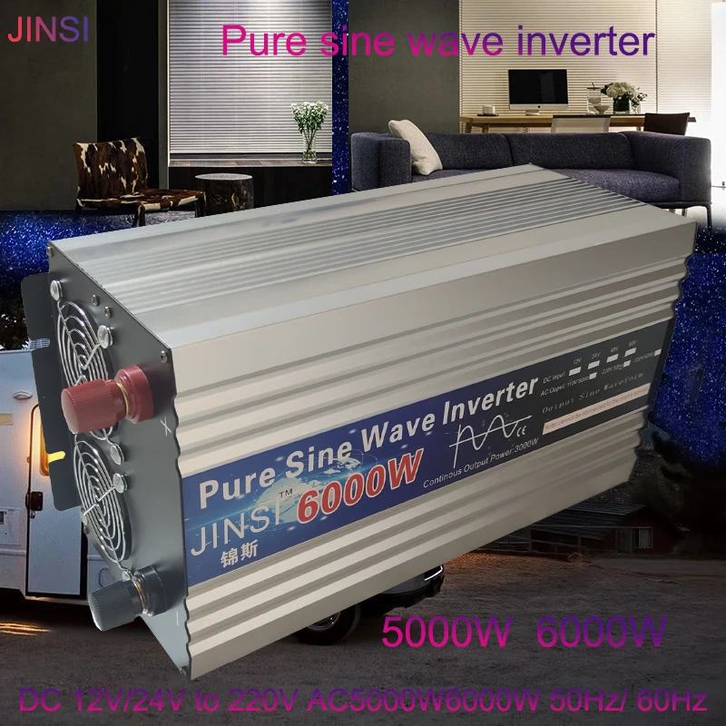 

Inverter Pure Sine Wave 12V 24V 48V 220V 5000W 6000W Voltage Solar Power Inverter DC12V to AC220V Car Converter LED Display DIY