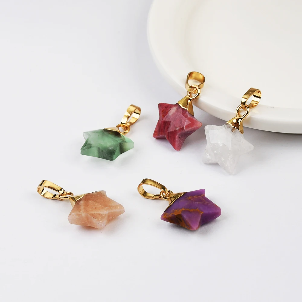 

BOROSA 5PCS Mix Color Multi-kind Stone Gold Plated Star Moonstone Faceted Pendant For Women's Earrings And Necklaces G2074
