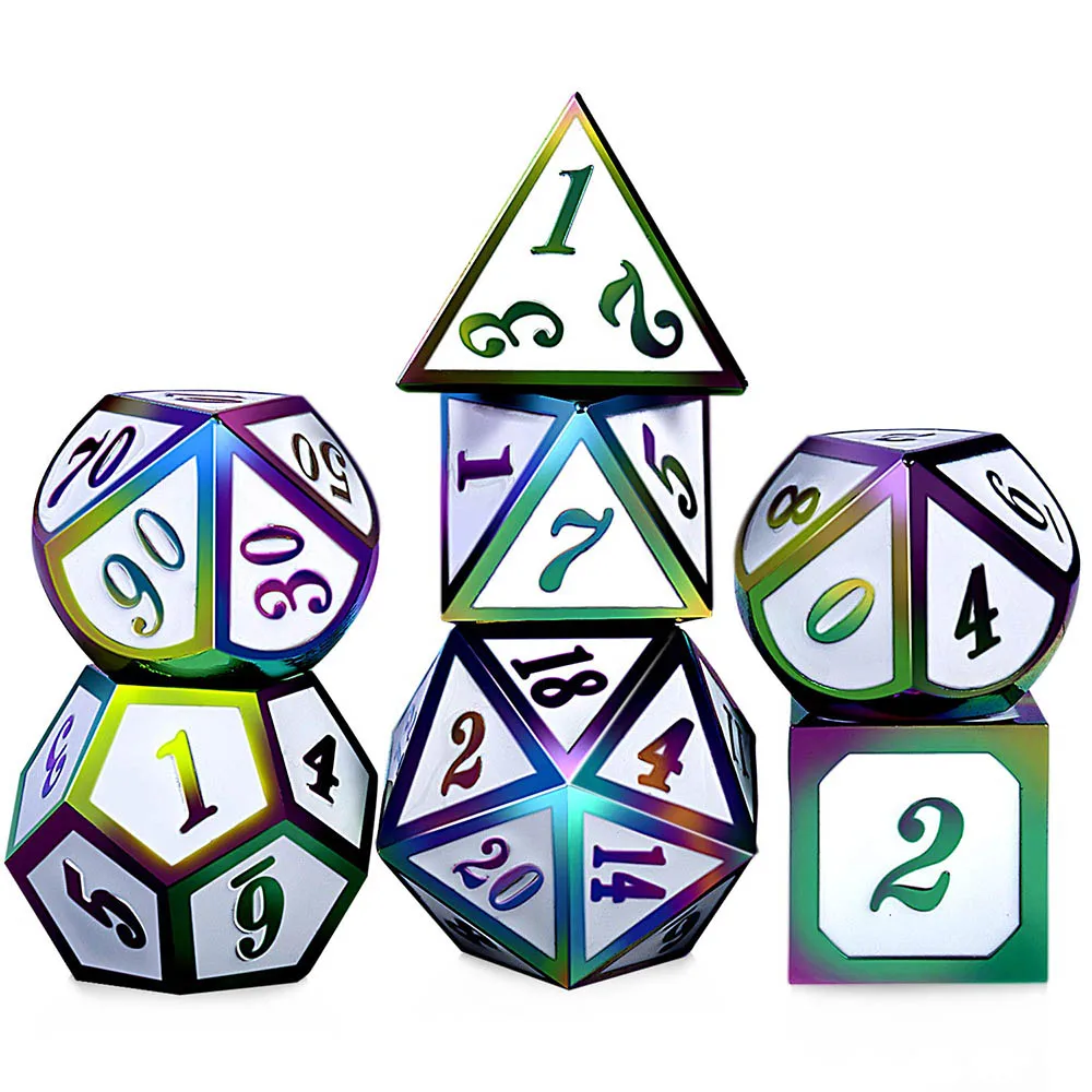464 DnD металлические кости RPG MTG кубики курсивом шрифт кости включают кости мешочек разные цвета D4 D6 D8 D10 D12 D20 - Цвет: 464