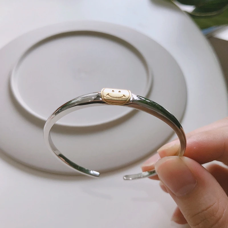LouLeur, настоящее Серебро s925 пробы, Смайл, браслеты, Ретро стиль, простой браслет, браслеты для женщин, мода, хорошее ювелирное изделие, Летние подарки