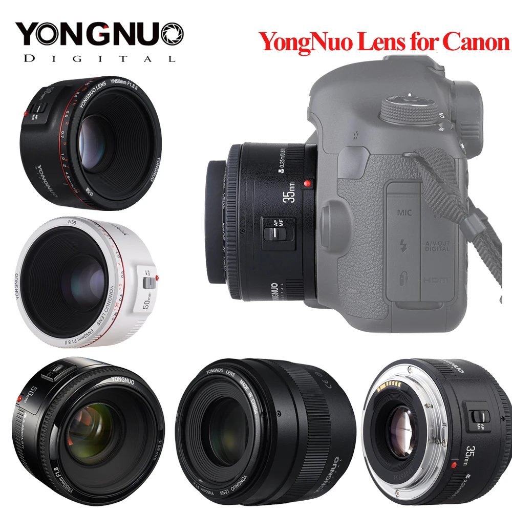 Светодиодная лампа для видеосъемки Yongnuo YN35mm F2.0 объектив с фиксированным фокусным расстоянием для Canon 600d 60d 5DII 5D 500D 400D 650D 600D 450D YN50mm f1.8 объектив для цифровой однообъективной зеркальной камеры Canon EOS 60D 70D 5D2 5D3 600D