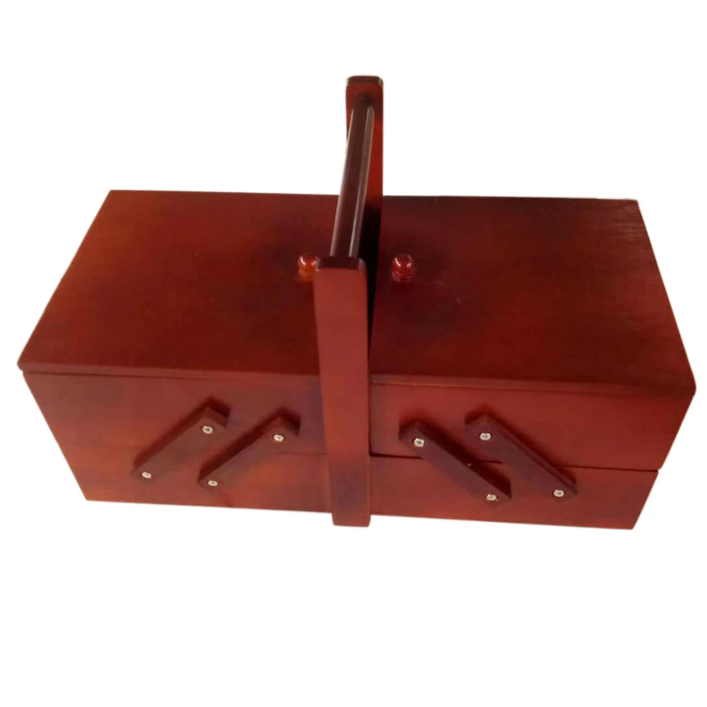 

Ящик для шитья с ручкой, деревянный потертый винтажный домашний многоуровневый Портативный косметический чехол большой вместимости с конс...