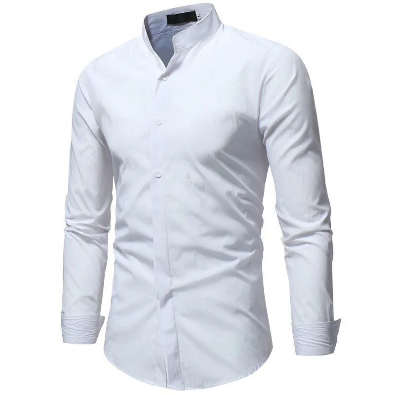 Men Autumn Spring Summer Winter Turn-down Collar Business Casual Solid Color Long Sleeve Shirt
