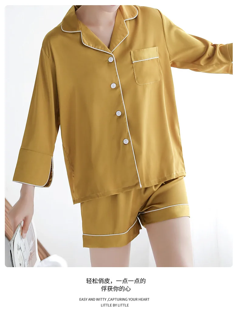 

Fdfklak Womens Silk Satin Pyjamas Set 2021 Spring Summer Sleepwear Pijama Pajamas Suit Female Sleep Two Piece Set Loungewear
