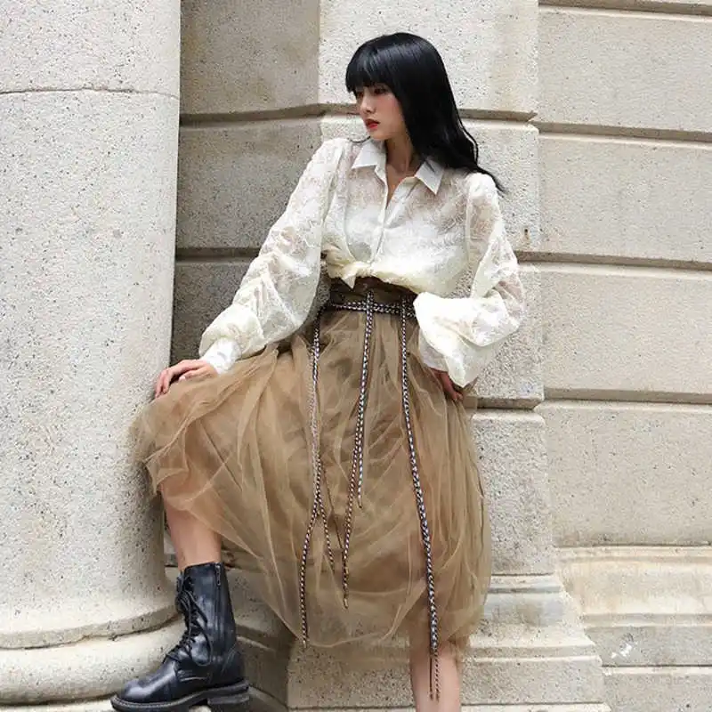 LANMREM Pre Sale 2022 Mori Girl Style Drawstring High Waist Medium And Long Ball Gown Skirts For Female Spring New Vintage YJ568 | Женская