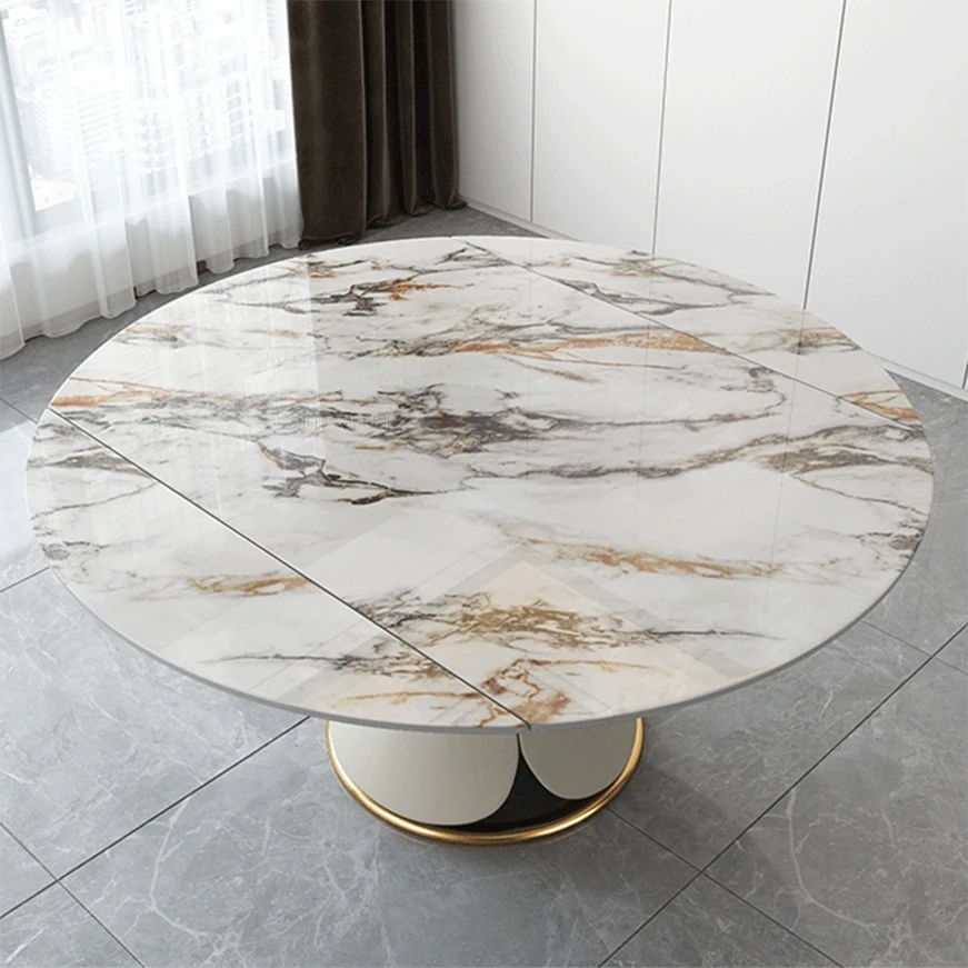 Nordic Light Luxury Small Household Extendable Table With Turntable Dining Set 8 Chairs Marble Kitchen Furniture | Мебель