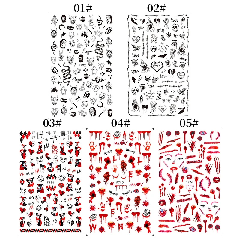

Halloween Design 3D Nail Stickers Snake Skull Head Maple Leaf Decals Snowflake Transfer Sliders DIY Manicures Nail Decor