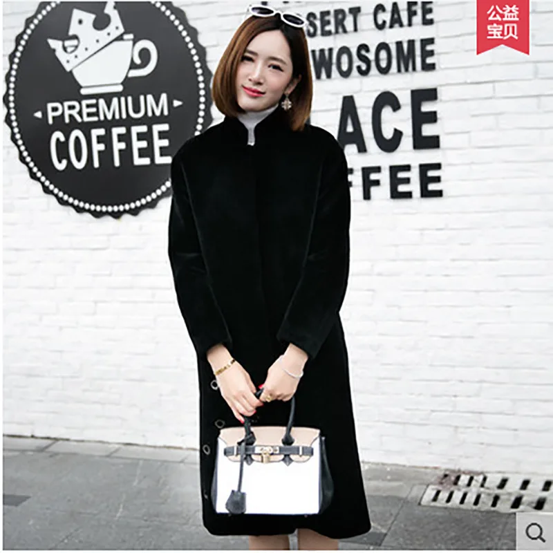 Женское кашемировое пальто длинное большого размера с имитацией овчины и