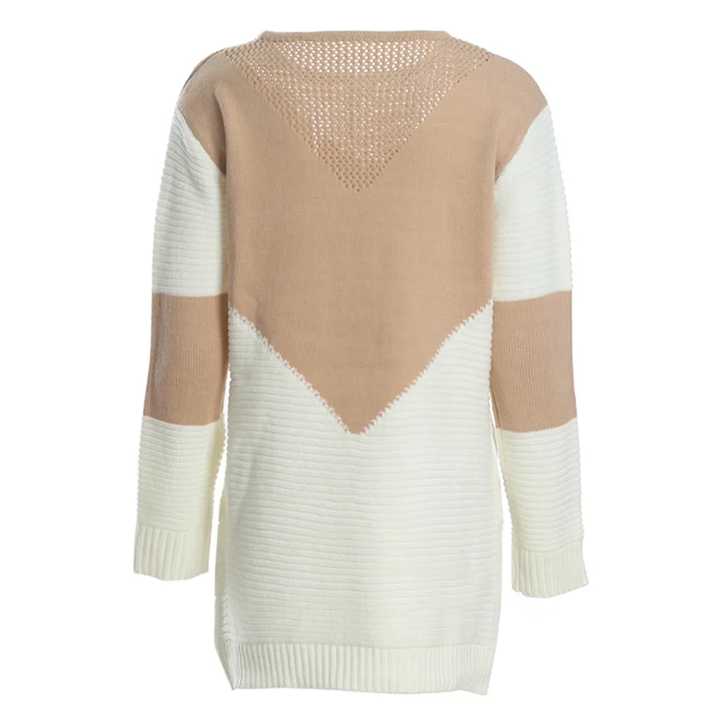 women's sweater knitted KLV Women's Knit Sweater Fashion Long Sleeve Colorblock Cutout Wrap Pullover 9.4 | Женская одежда