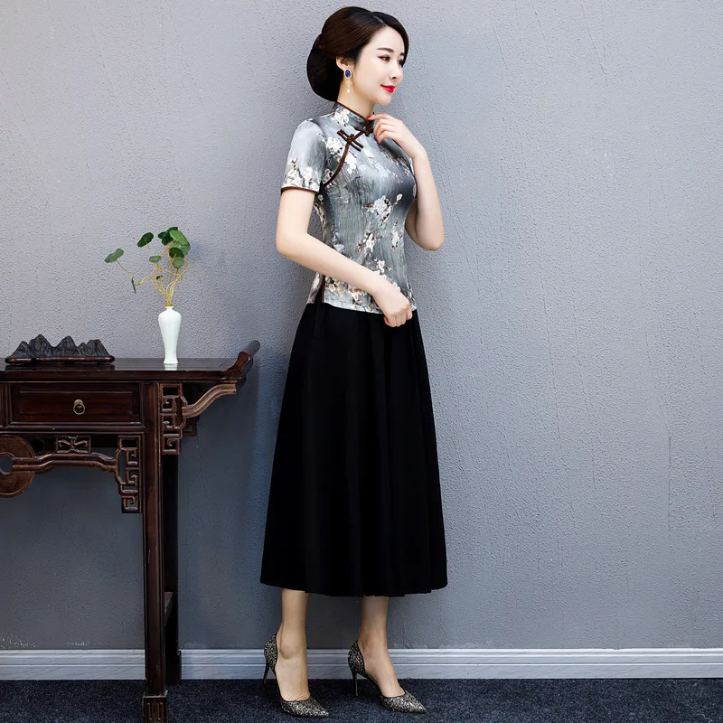 Китайский стиль Ципао шелковые топы женское улучшенное модное Платье средней