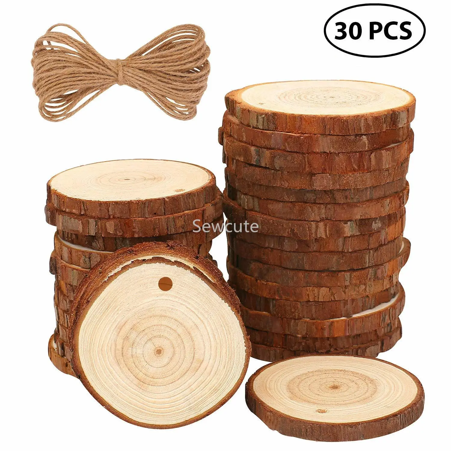 

30pcs Natural Wood Slices Craft Wood Kit Unfinished Predrilled with Hole Wooden Circles for Arts Christmas Ornaments DIY Crafts
