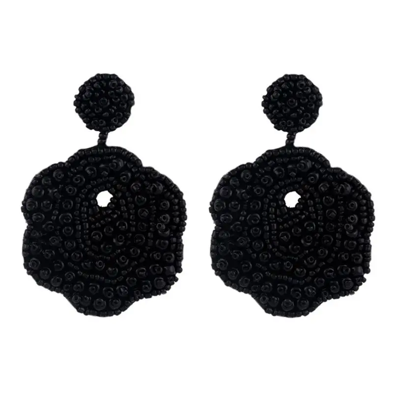 

Creative Beaded Tassel Flower Hoop Earrings Fashion Simple Chandelier Ear Decor 6XDA