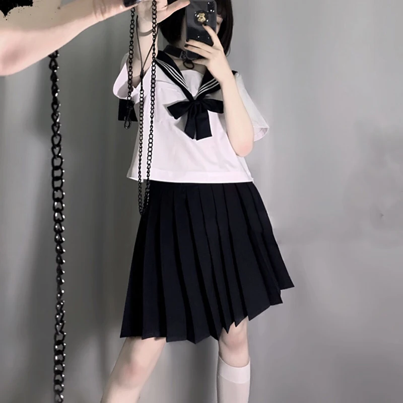 

2022 New Japanese Style Women Cosplay Costumes Kawaii Bow Knot Sailor Collar Tops Sweet Skirt Fashion Casual Loose Dress Jk Suit