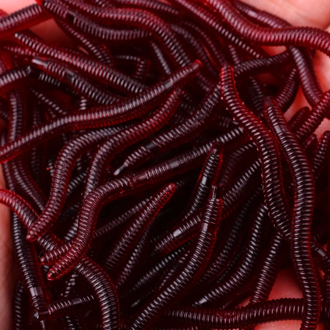 

50pcs Lifelike Red Worm Soft Lure 35mm Earthworm Fishing Lures Silicone Artificial Bait Fishy Smell Shrimp Additive Bass Carp