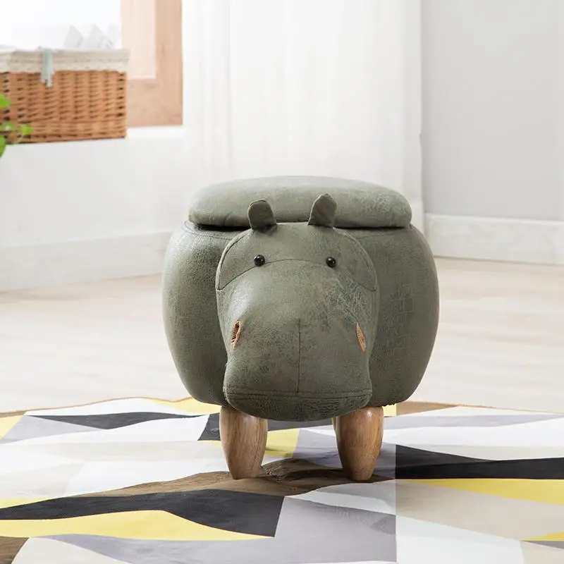 Change shoes stool creative solid wood hippo animal design storage foot decoration sofa |