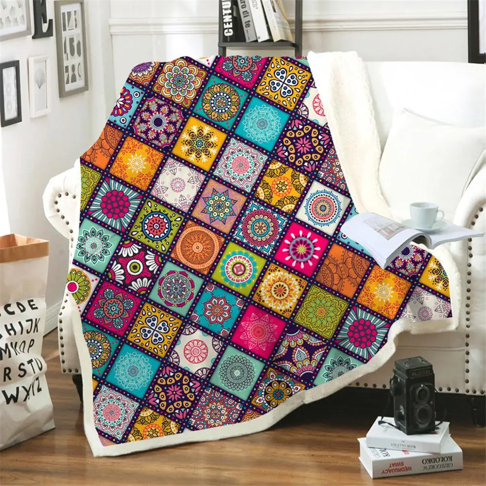 

3D Vintage Bohemian Style Sherpa Blanket On The Sofa Quilt Cover Travel Bedding Velvet Plush Velvet Bed Blankets Bedspread Style