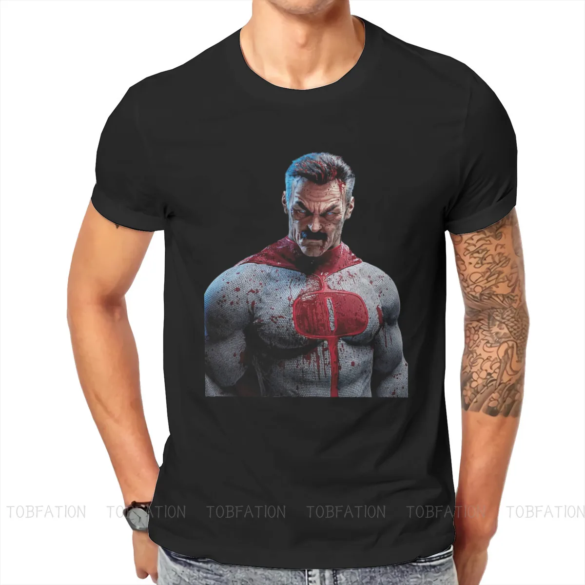 

Invincible Superhero Manga Bloody Omni Man T Shirt Vintage Teenager Gothic High Quality Tshirt Loose O-Neck Men Tshirts