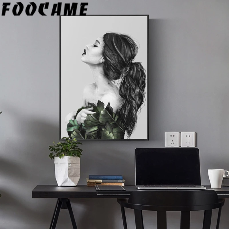 Картина на холсте черный и белый цвет скандинавские нарисованные вручную линии