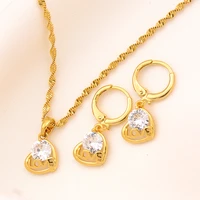bangrui 2021 classic gold color zircon heart love pendant necklace earrings fashion jewelry sets african jewelry gifts