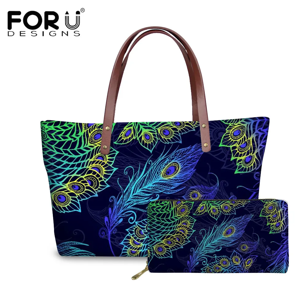

FORUDESIGNS Beautiful Peacock Feather Print Designer Luxury Shoulder Bag for Girl Multi-function Tote Bag Fashion Lady Handbag