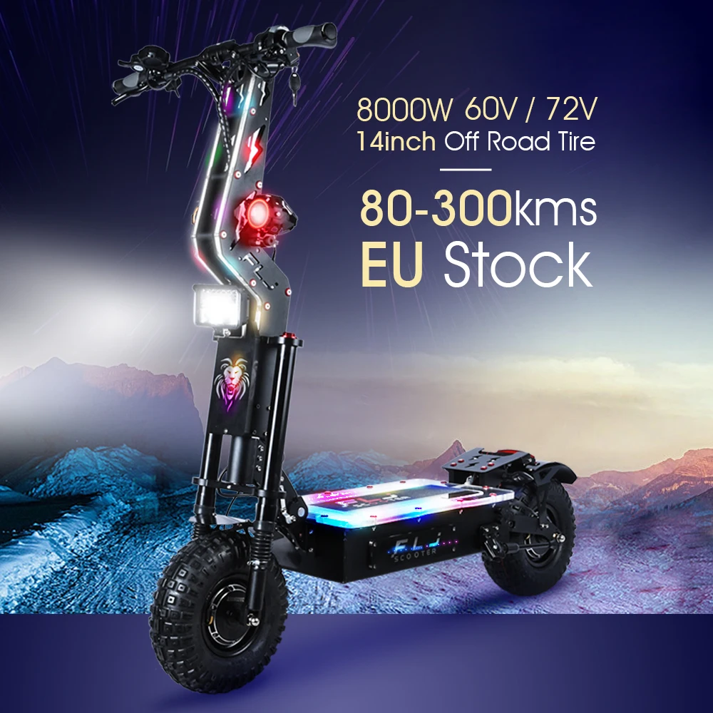 Billig 14 Zoll 8000W Elektrische Roller 80-300kms Palette 60V/72V Dual Motor Neueste Design Große Bildschirm Erwachsene Off Road Reifen E Roller