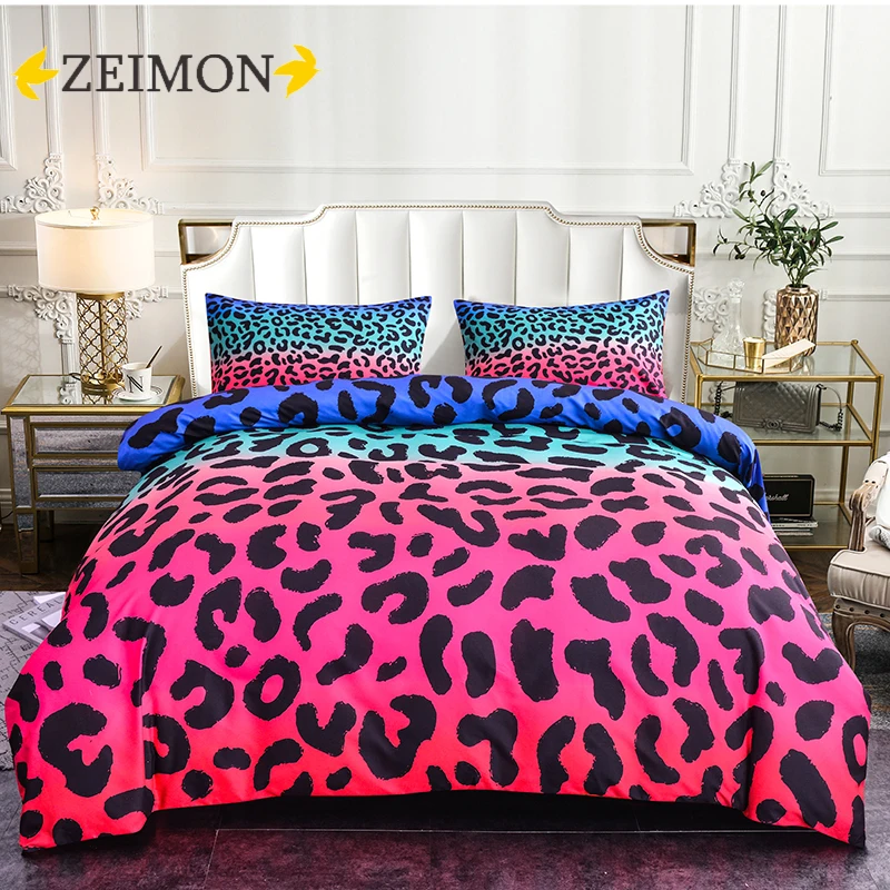 

ZEIMON Fashion 2/3pcs Bedding Set 3D Bedding Sets Leopard Duvet Cover Pillowcases Gradient Color Queen Bed Set For Home