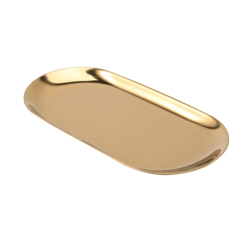 

Metal Storage Tray Gold Oval Dotted Fruit Plate Small Items Jewelry Display Tray Mirror