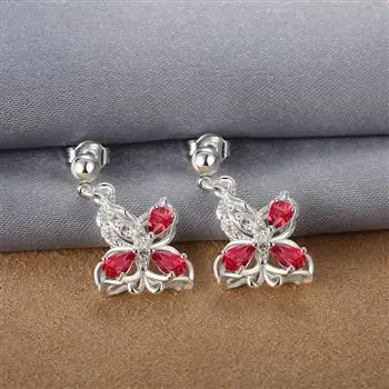 

butterfly korean fashion piercing Silver 925 Hoop stud dangle Hanging Earrings for women teens 2021 trend jewelry Ear cuffs