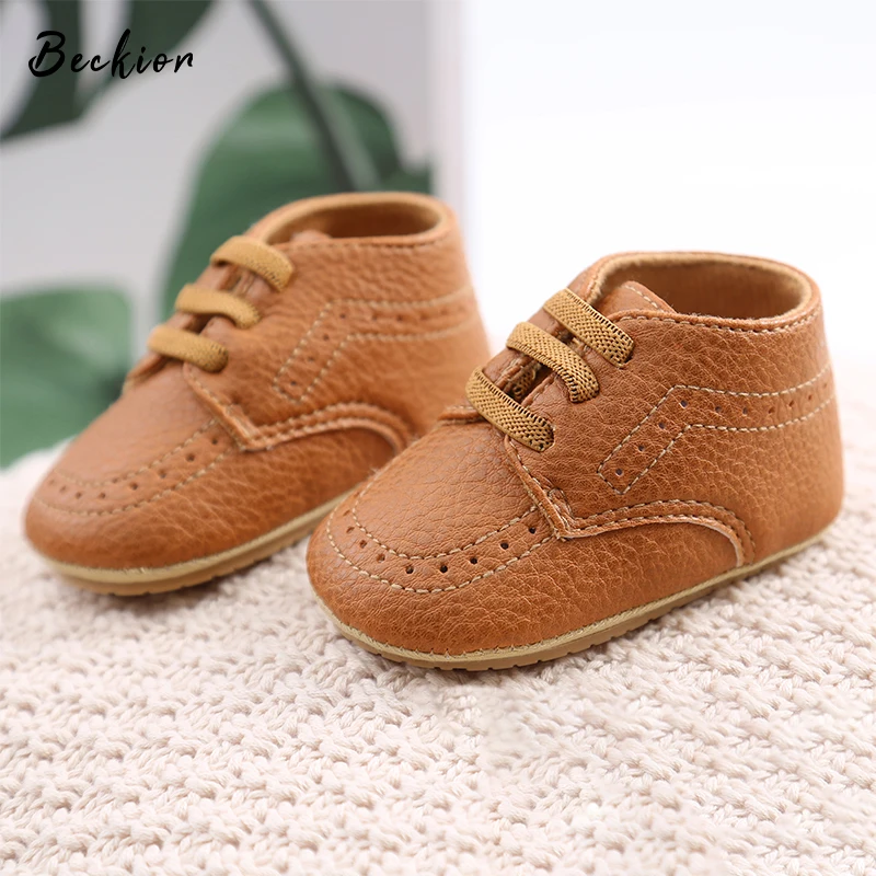 Классические повседневные кожаные туфли для новорожденных на резиновой подошве