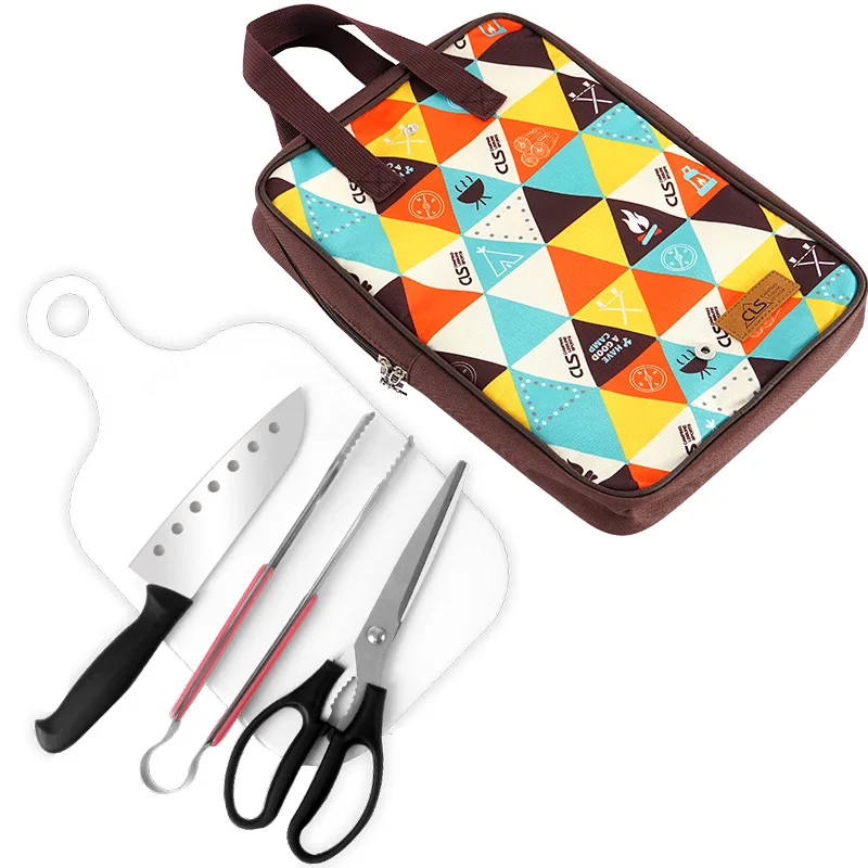 

Five-piece outdoor cookware set camping barbecue stainless steel knives picnic bag barbecue simple kitchen utensils