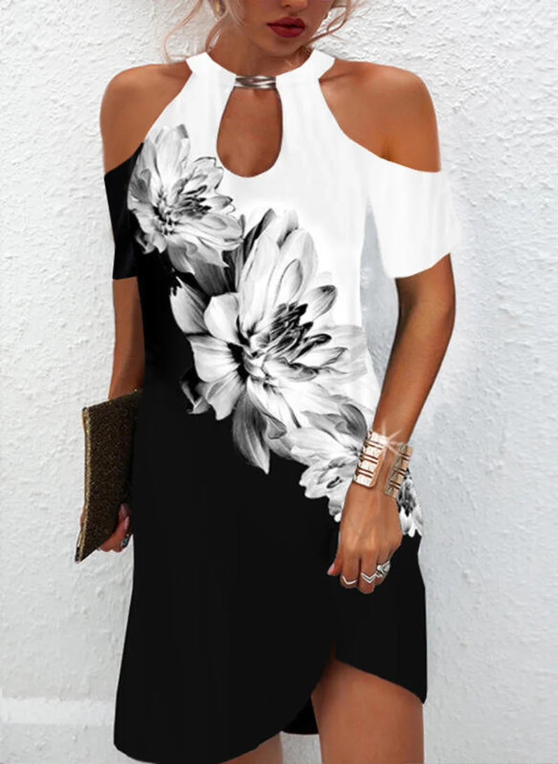 

Dress for Women Fashion Sleeveless Flower Printing Stitching Sexy Dress New Arrival Summer Bodycon Dress Woman Dress
