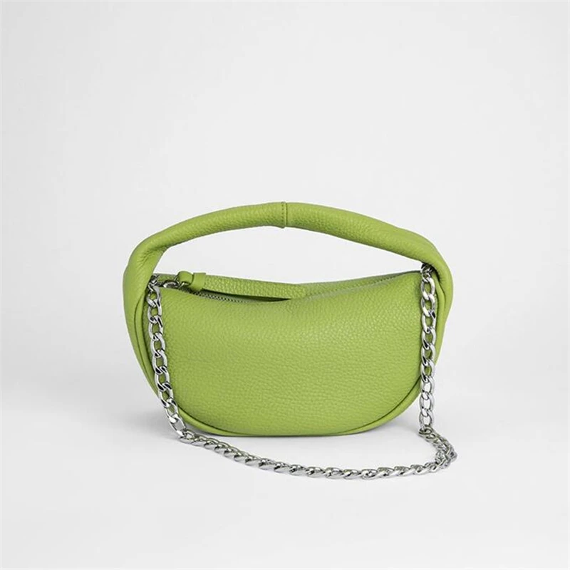 

Fashion Pleated Soft PU Leather Single Shoulder Bag Women Thick Chain Dumpling Shape Clutch Candy Colors Cloud Messenger Handbag