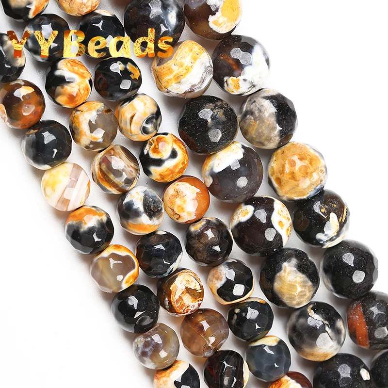

Natural Faceted Yellow Fire Dragon Agates Onyx Beads Loose Charm Beads For Jewelry Making DIY Women Bracelets Necklaces 8mm 10mm
