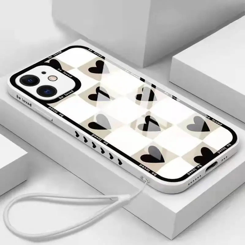 

Luxury Cartoon Glass Mobile Phone Case For iPhone 11 12 13 Pro Max XS X XR 7 8 Plus Mini SE 2020 Liquid Silicone Back Cover