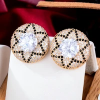 siscathy new fashion flower round stud earrings for women girl female korean trend zirconia earrings party jewelry accessories