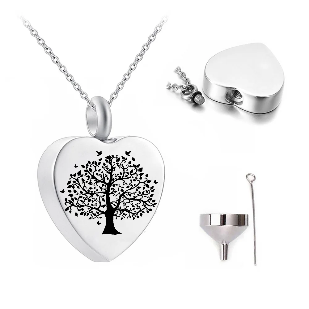 Heart pendant tree of life urn necklace funeral memorial pendant cremation jewelry keepsake silver heart ash holder