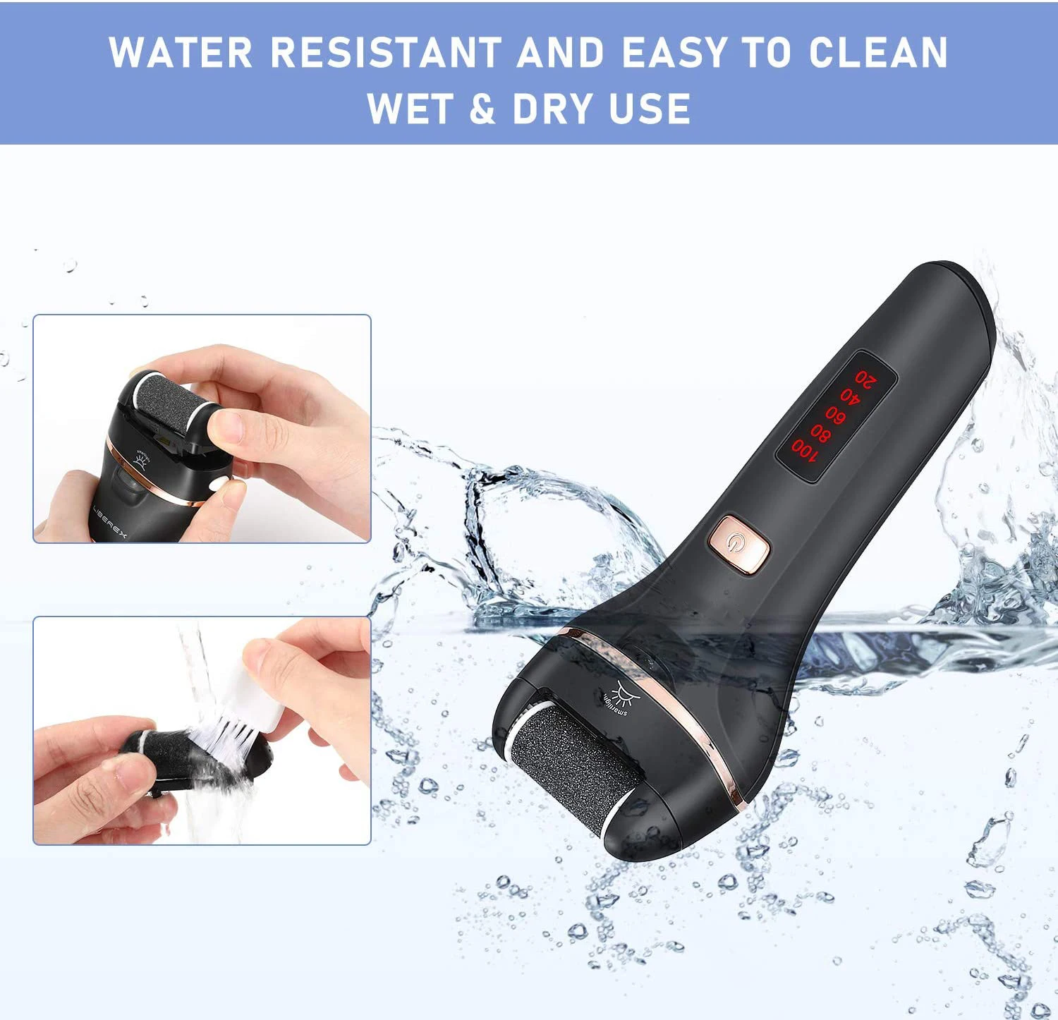 

Electric Pedicure Foot Rasp, Rechargeable 2 Speed Foot Rapier 4 Crystal Rollers, Electric Foot File Anti-Callosity Foot Care