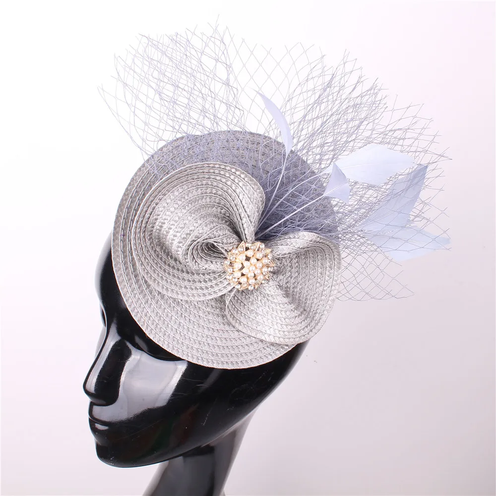 Женская винно-красная Коктейльная церковная Вуалетка головной убор с перьями и