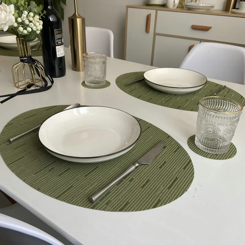

2021 PVC Oval Placemats for Dinning Table Plate Cover Heat Insulated Pad Kitchen Decoration Coffee Cup Bowl Mat Coaster