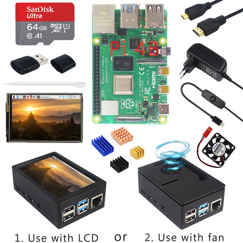Raspberry Pi 3 Model B+ 3,5 дюймовый сенсорный ЖК-дисплей+ ABS чехол+ 32 ГБ sd-карта+ 3A адаптер питания+ радиаторы+ HDMI для RPI 3B Plus